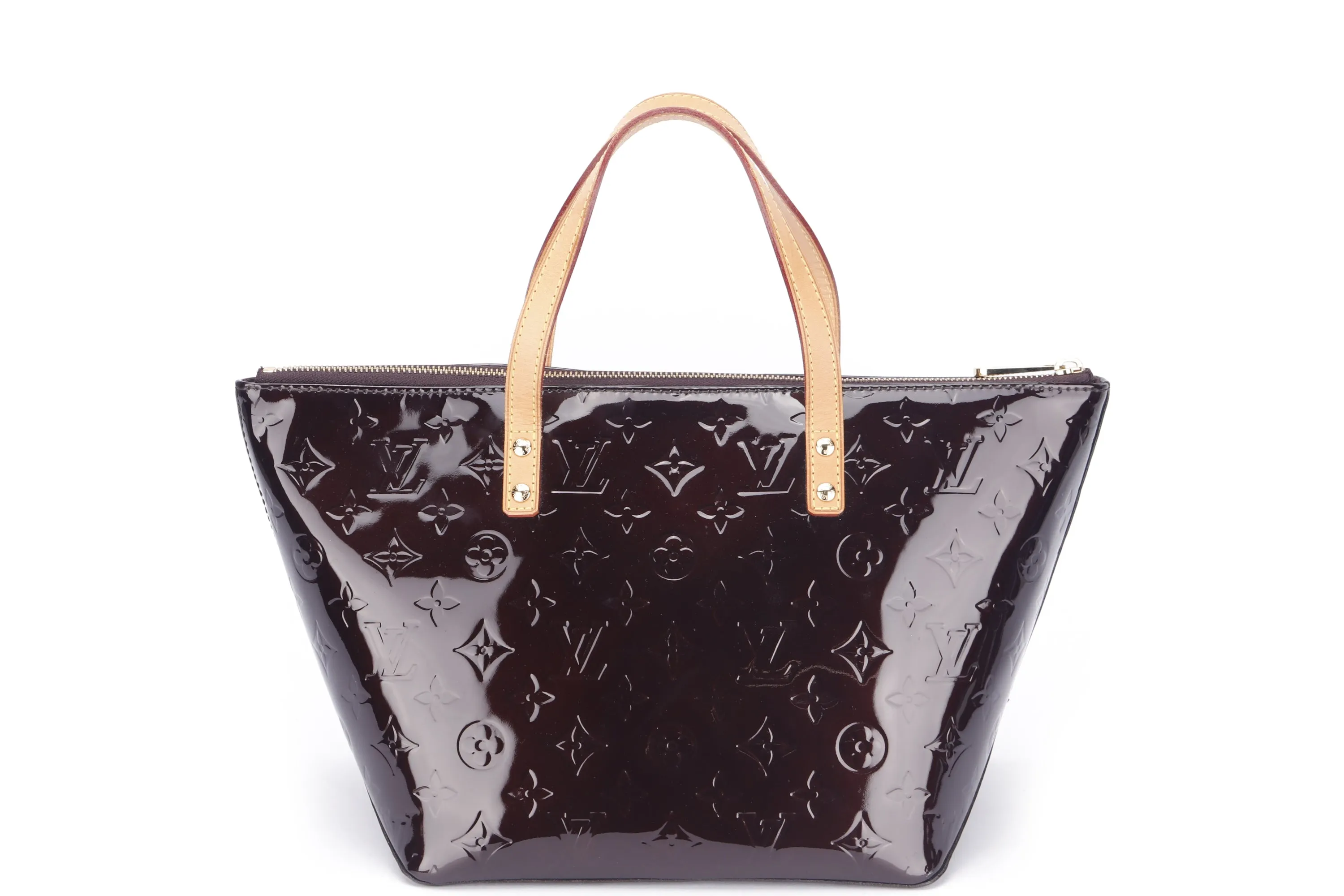 LOUIS VUITTON BELLEVUE TOTE BAG (FL0110), PM SIZE, AMARANTE MONOGRAM VERNIS, WITH DUST COVER