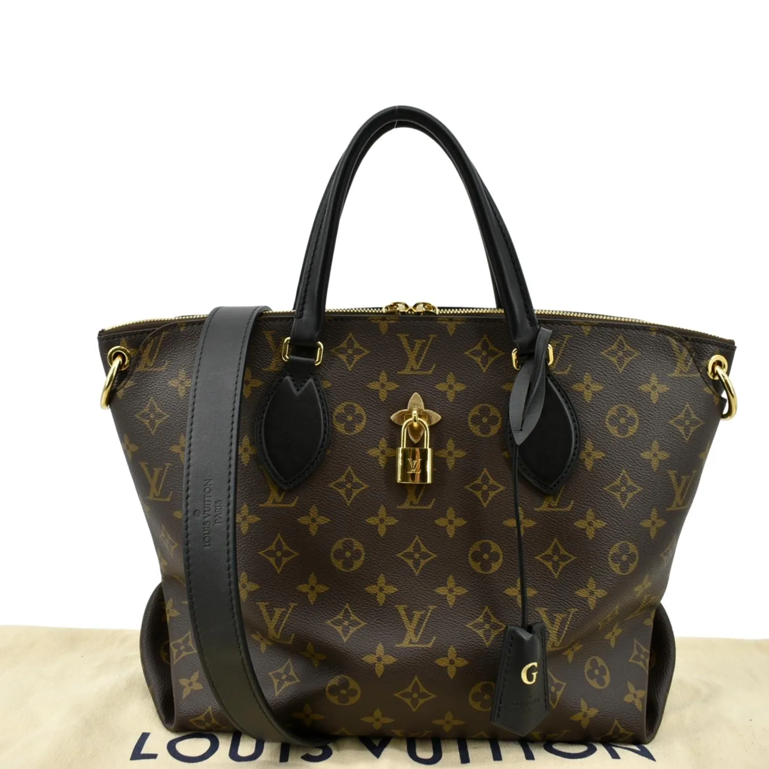 LOUIS VUITTON Flower Zipped MM Monogram Canvas Tote Bag Noir