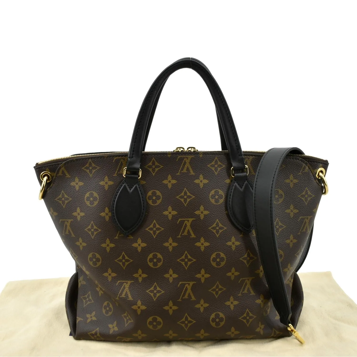 LOUIS VUITTON Flower Zipped MM Monogram Canvas Tote Bag Noir