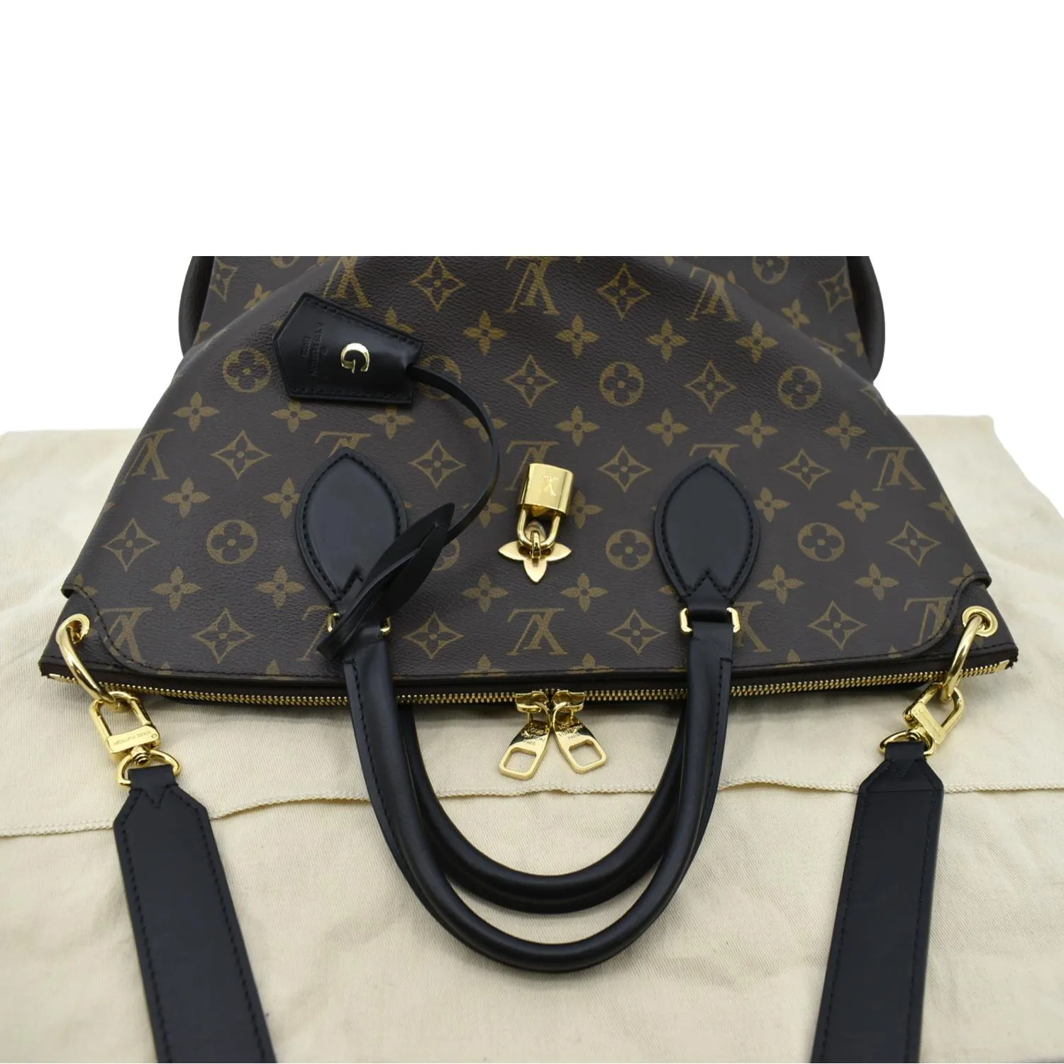 LOUIS VUITTON Flower Zipped MM Monogram Canvas Tote Bag Noir