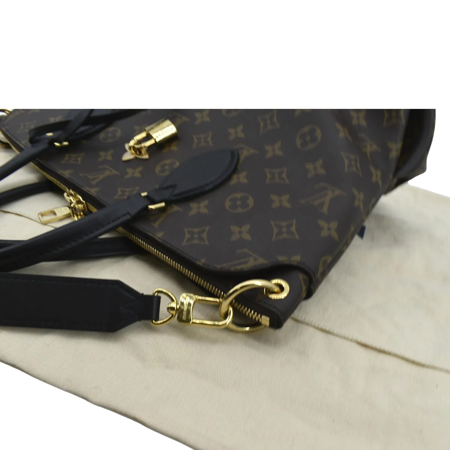 LOUIS VUITTON Flower Zipped MM Monogram Canvas Tote Bag Noir