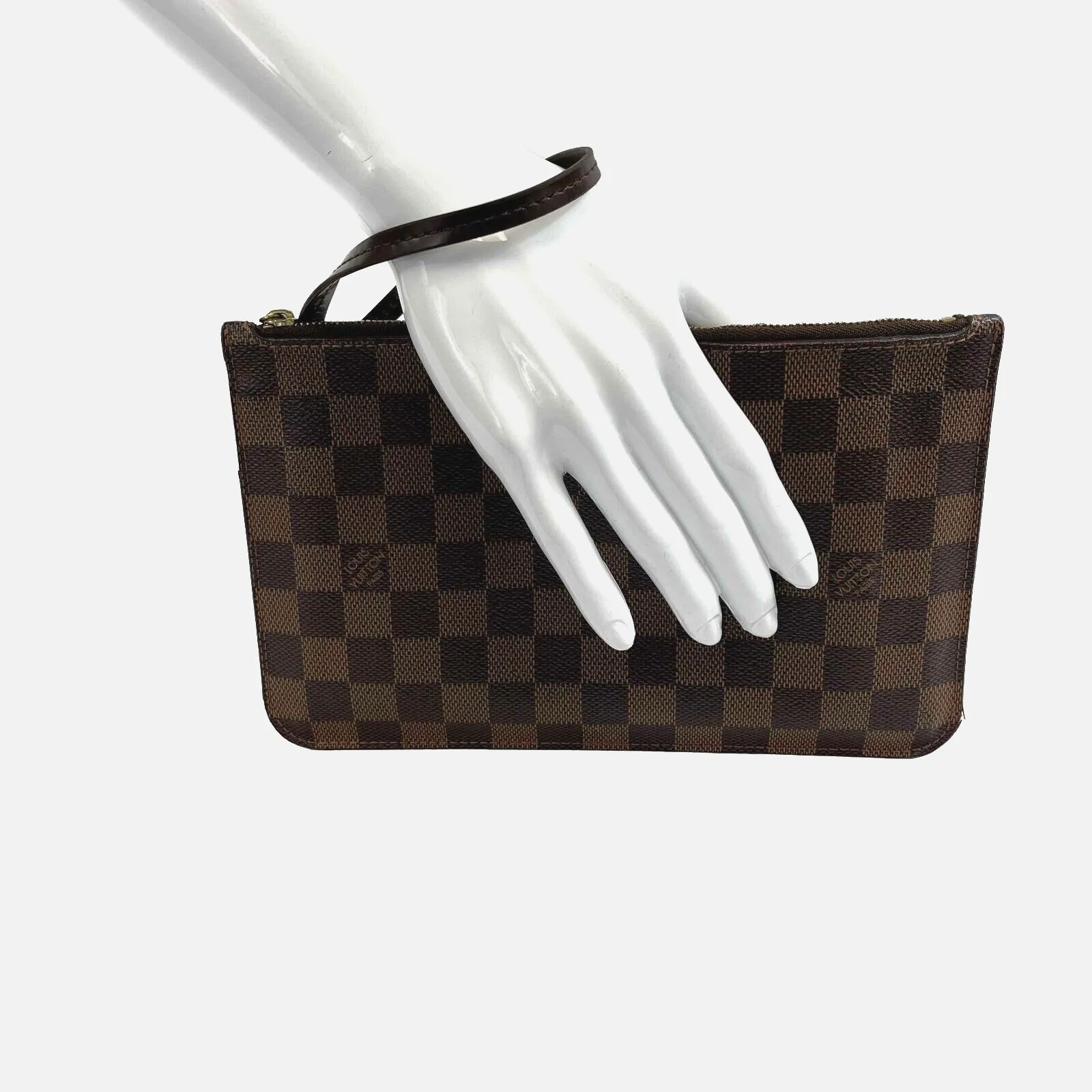Louis Vuitton - LV - Damier Ebene Pouch Medium Wristlet Clutch Red Interior
