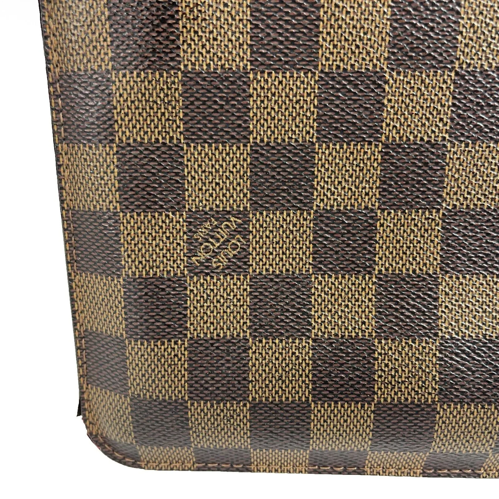 Louis Vuitton - LV - Damier Ebene Pouch Medium Wristlet Clutch Red Interior