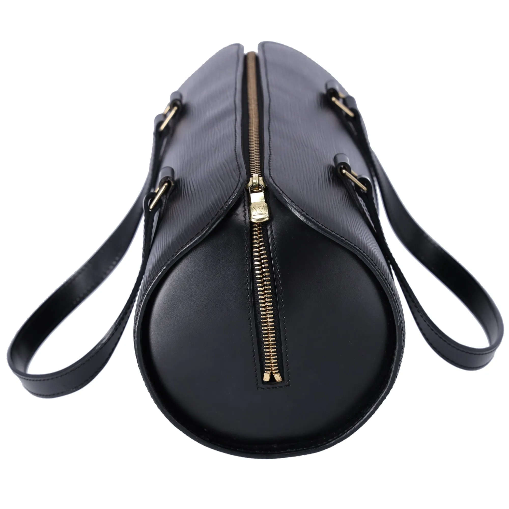 Louis Vuitton Soufflot Epi Handbag M52222 Black Leather LV logo Engraved