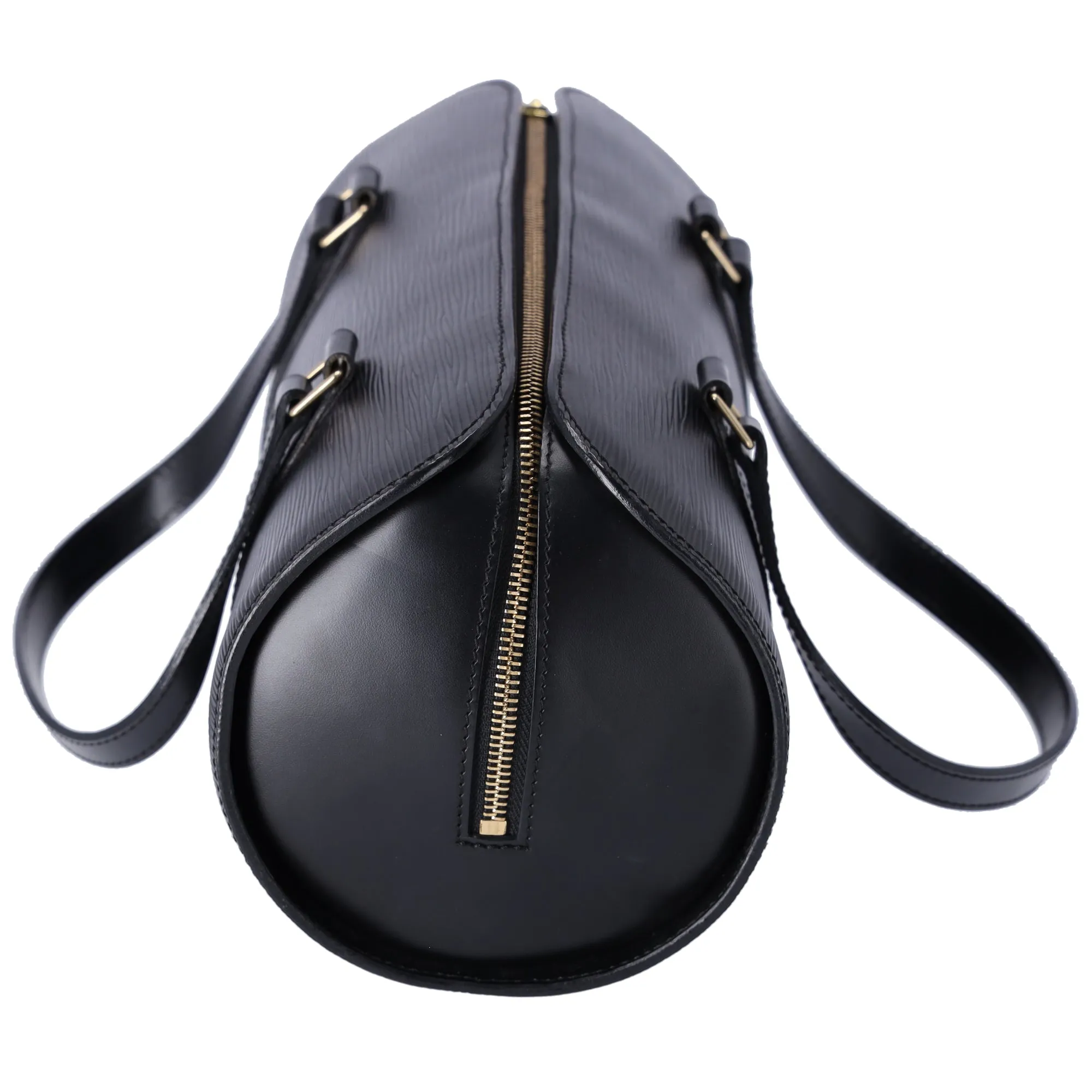 Louis Vuitton Soufflot Epi Handbag M52222 Black Leather LV logo Engraved