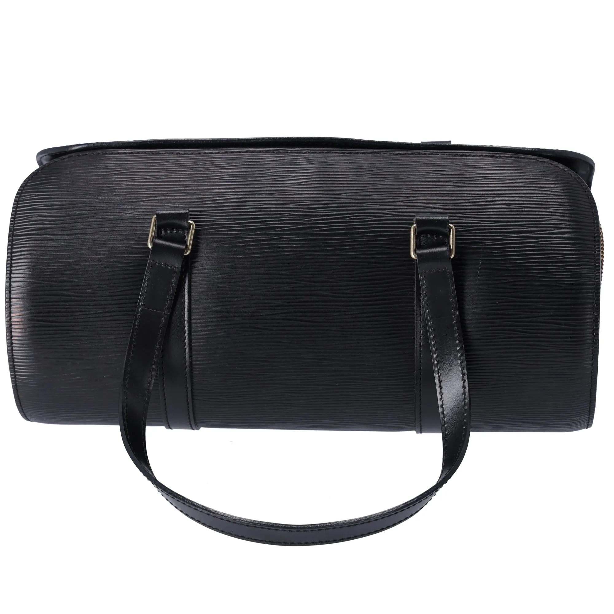 Louis Vuitton Soufflot Epi Handbag M52222 Black Leather LV logo Engraved
