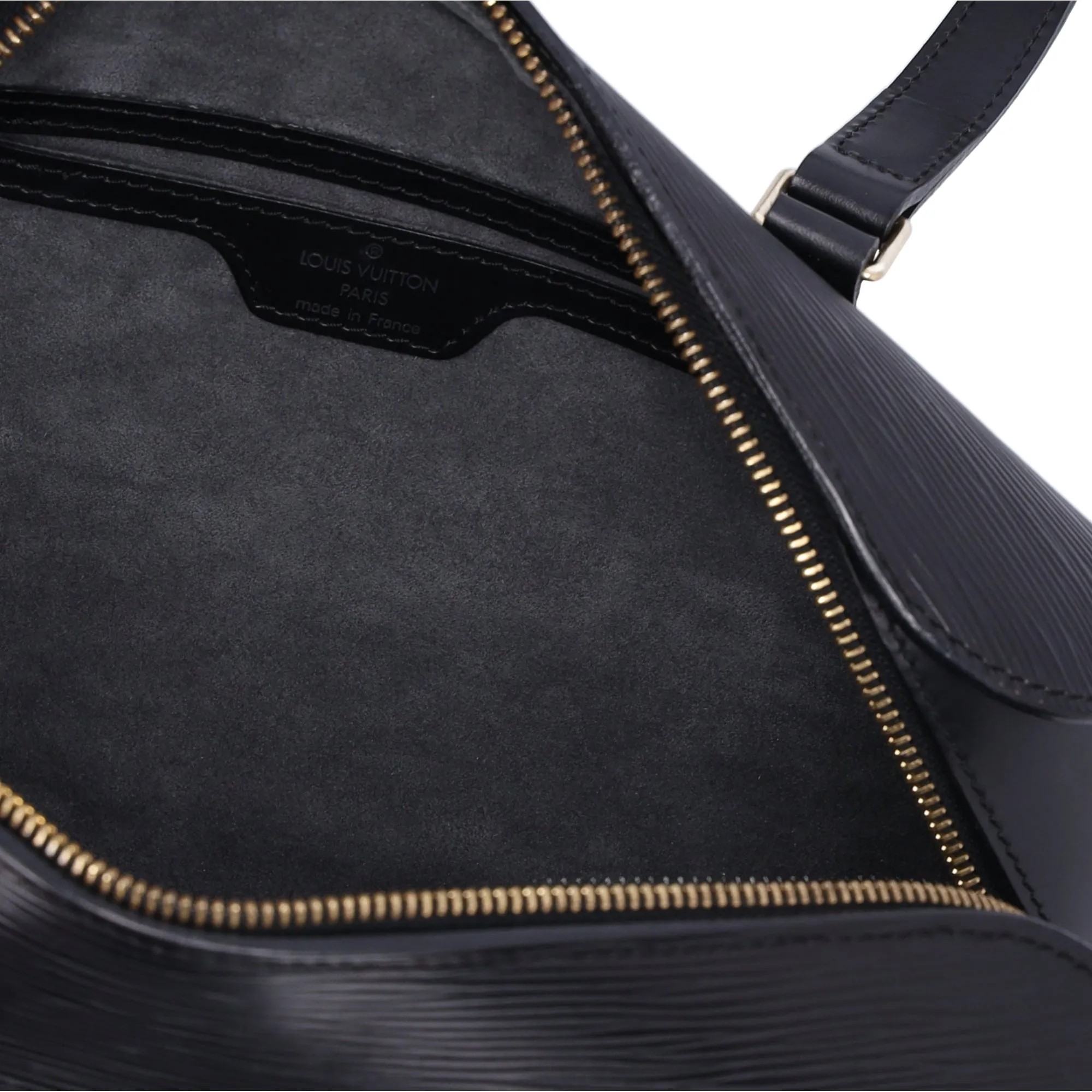 Louis Vuitton Soufflot Epi Handbag M52222 Black Leather LV logo Engraved