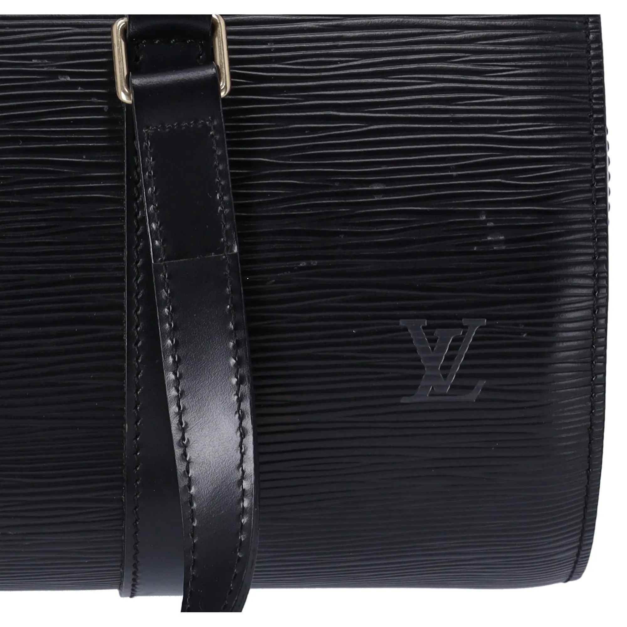 Louis Vuitton Soufflot Epi Handbag M52222 Black Leather LV logo Engraved