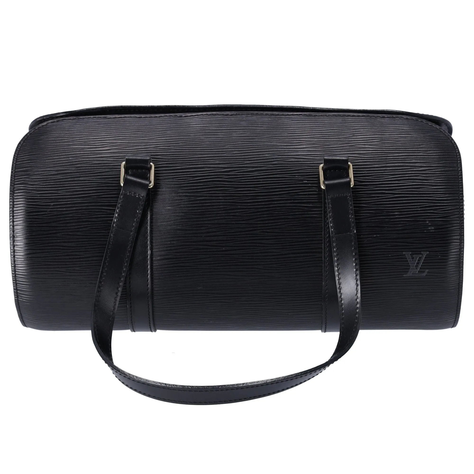 Louis Vuitton Soufflot Epi Handbag M52222 Black Leather LV logo Engraved