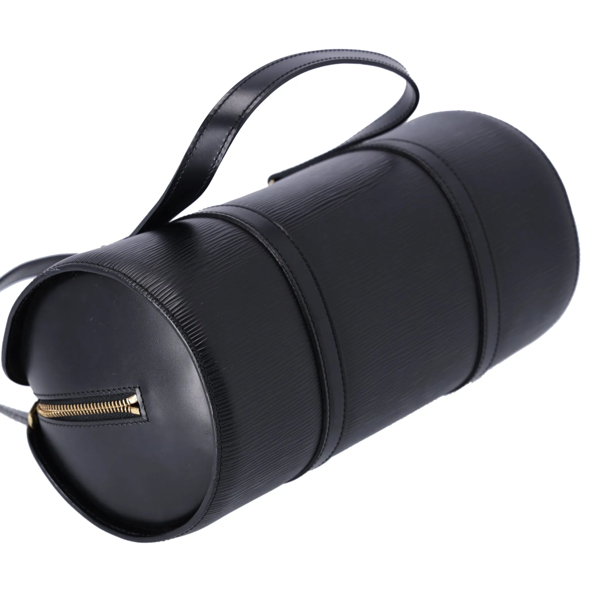 Louis Vuitton Soufflot Epi Handbag M52222 Black Leather LV logo Engraved