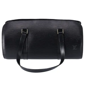 Louis Vuitton Soufflot Epi Handbag M52222 Black Leather LV logo Engraved