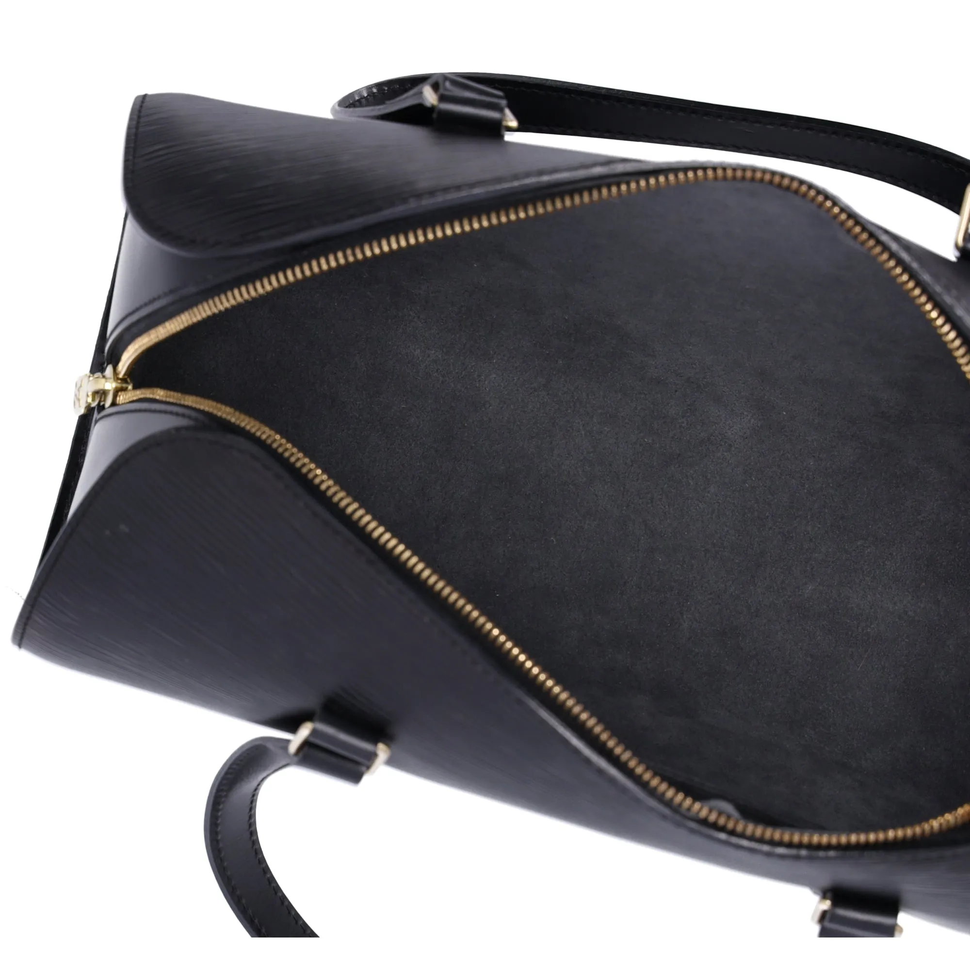 Louis Vuitton Soufflot Epi Handbag M52222 Black Leather LV logo Engraved