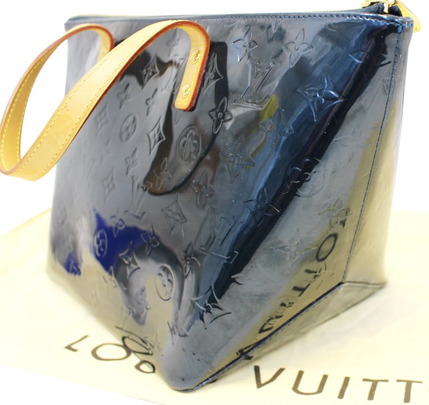 LOUIS VUITTON Used Tote Bag Blue Nuit Monogram Vernis Bellevue PM