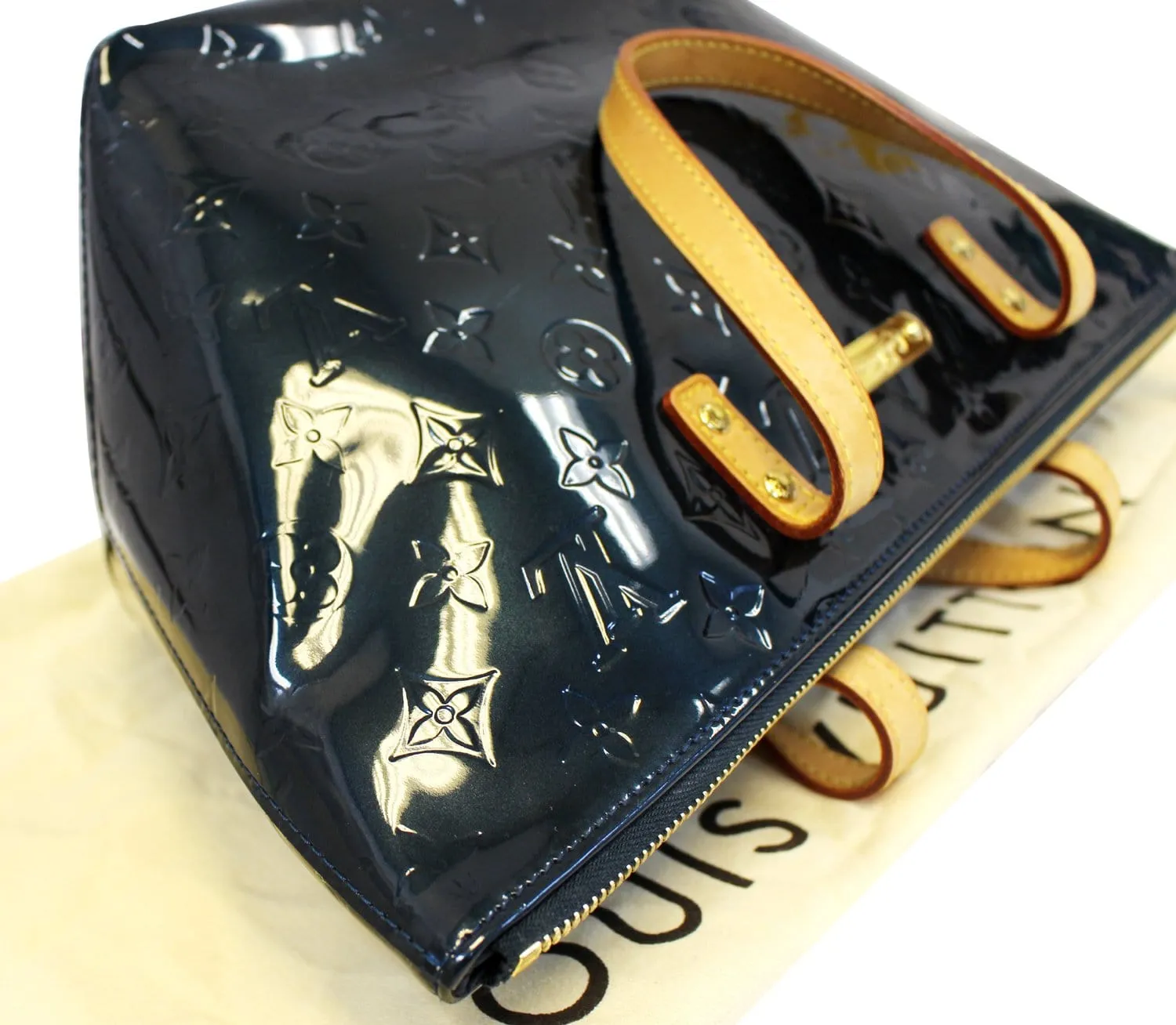 LOUIS VUITTON Used Tote Bag Blue Nuit Monogram Vernis Bellevue PM