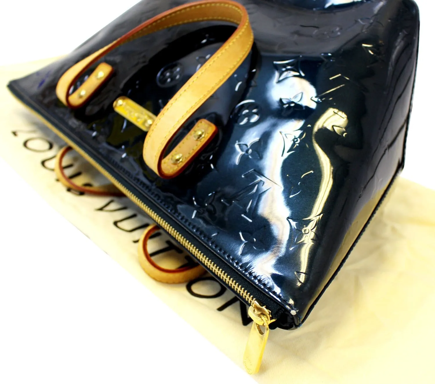 LOUIS VUITTON Used Tote Bag Blue Nuit Monogram Vernis Bellevue PM