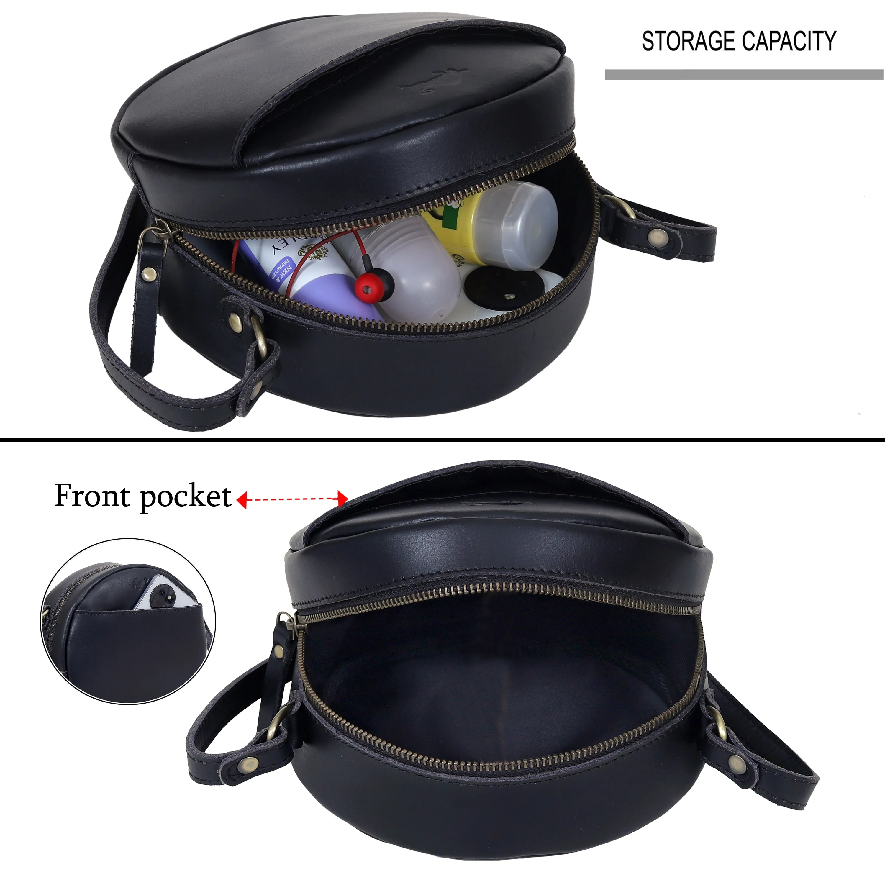 Lydia Round Circle Buffalo Leather Handbag