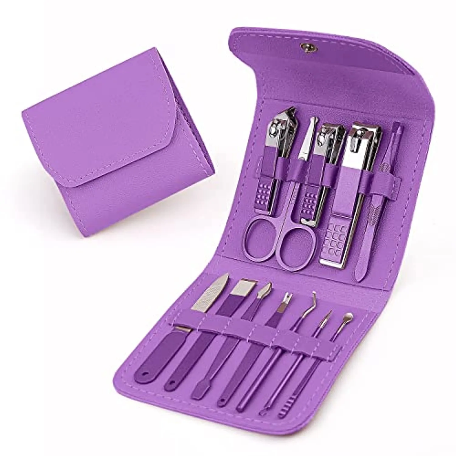 Manicure Set Professional 12 in 1 Nail Clipper Set Manicure Kit Stainless Steel Nail Care Kit with Case [Purple]