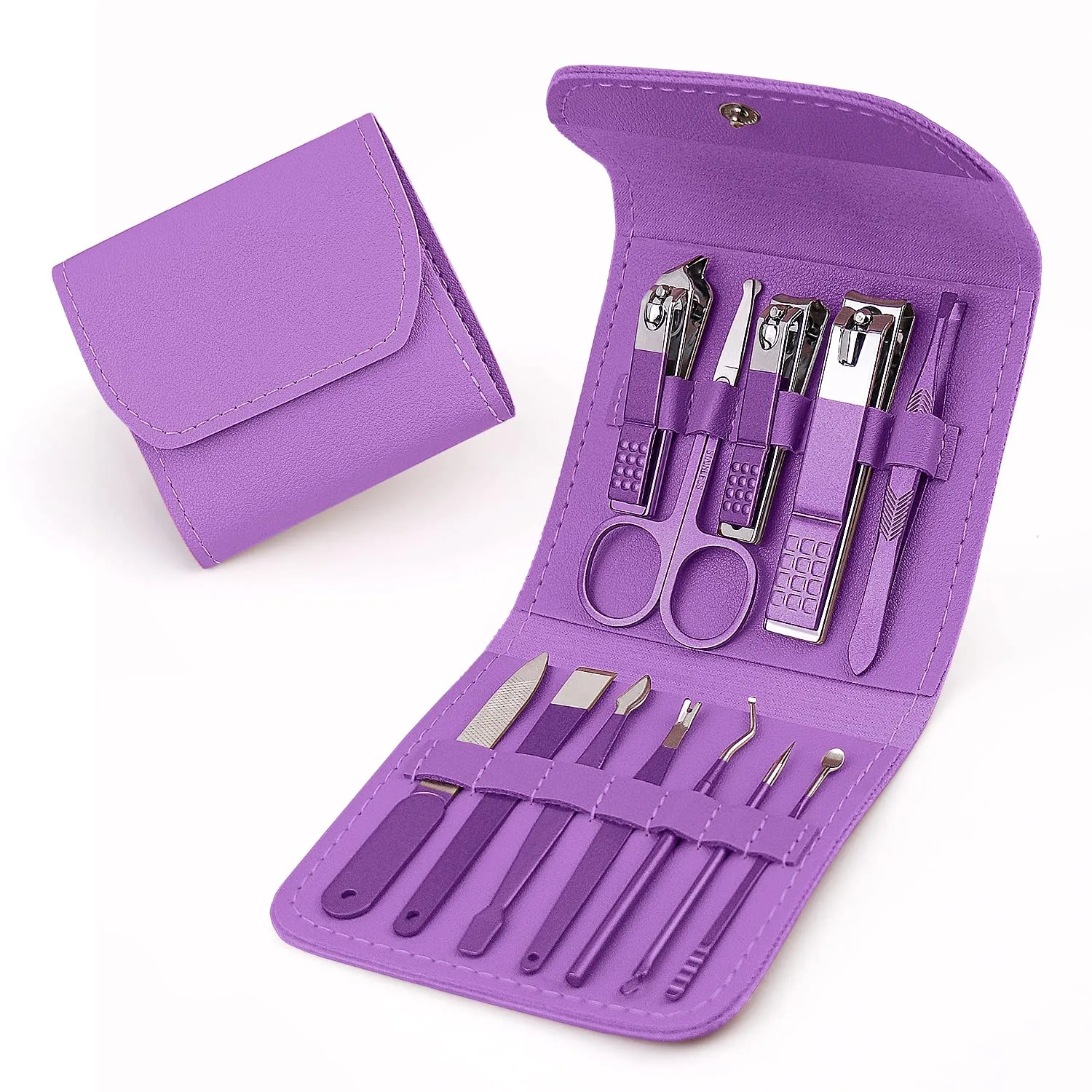 Manicure Set Professional 12 in 1 Nail Clipper Set Manicure Kit Stainless Steel Nail Care Kit with Case [Purple]