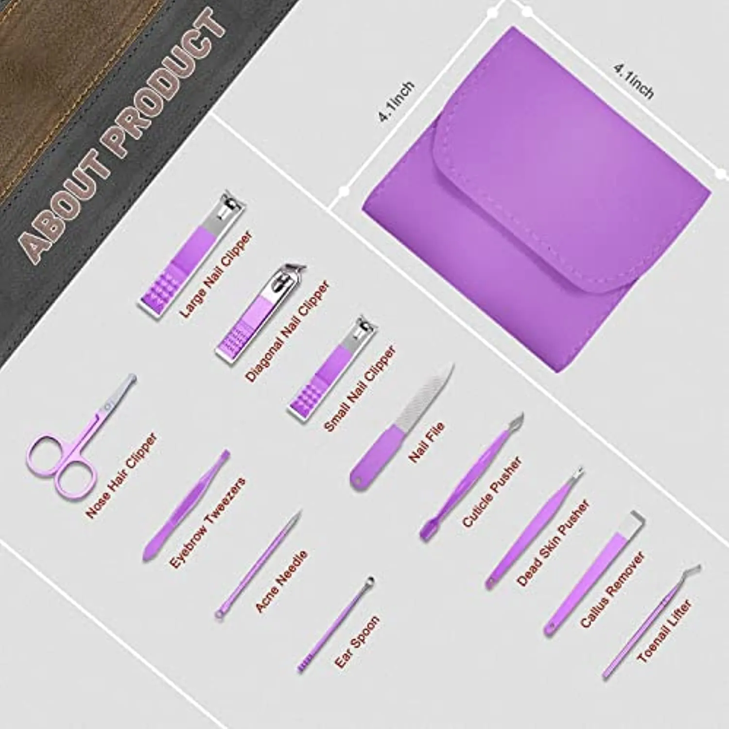 Manicure Set Professional 12 in 1 Nail Clipper Set Manicure Kit Stainless Steel Nail Care Kit with Case [Purple]