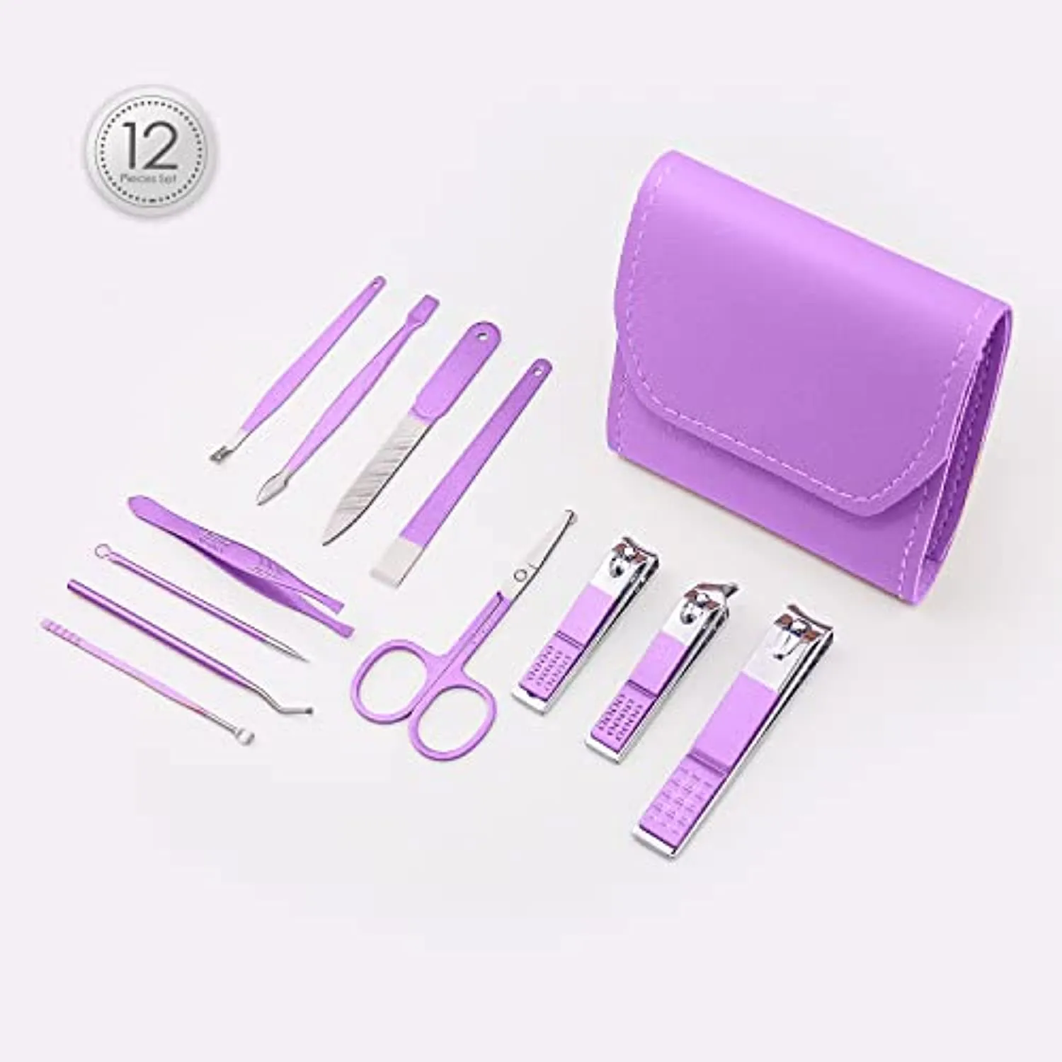 Manicure Set Professional 12 in 1 Nail Clipper Set Manicure Kit Stainless Steel Nail Care Kit with Case [Purple]