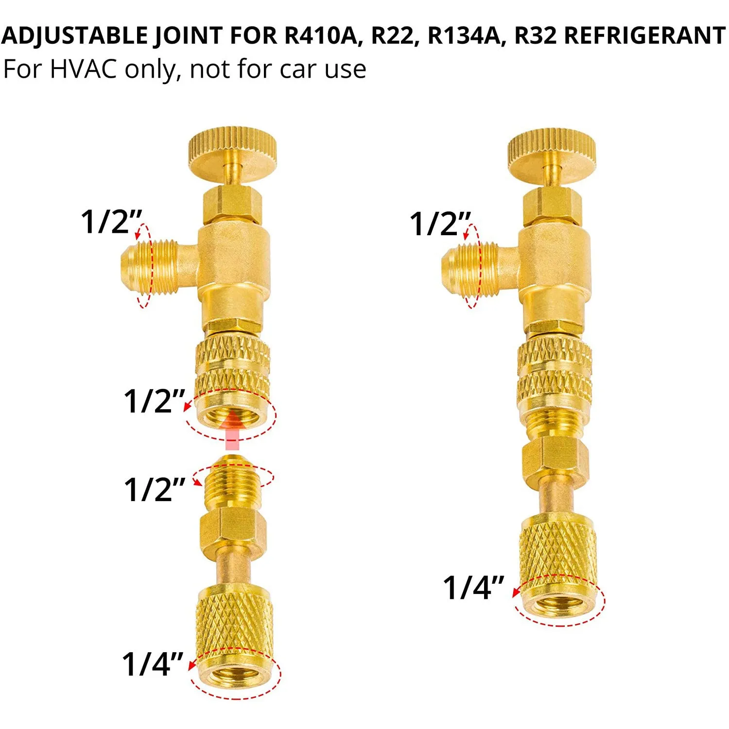 Manifold Gauge Set for R134A, R12 Refrigerant, Brass Auto Service Set with 5 ft Hoses, 1/4" Fittings, Quick Connector Couplers and Can Tap