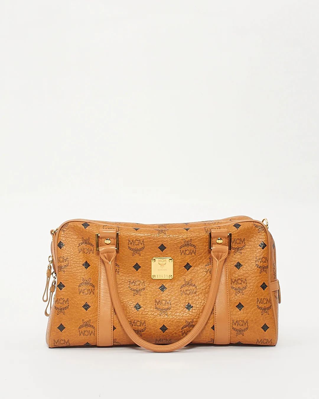MCM Cognac Leather Visetos Monogram Tote