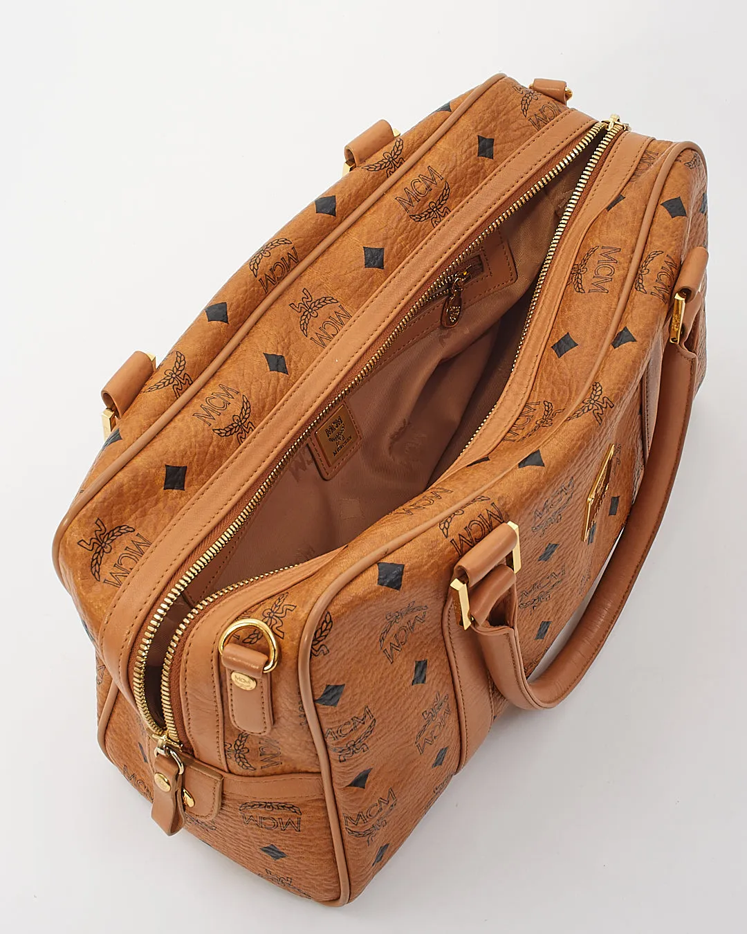 MCM Cognac Leather Visetos Monogram Tote
