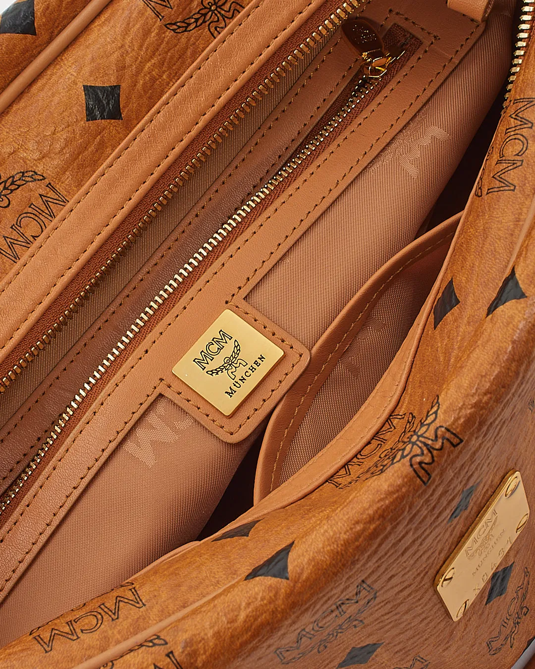MCM Cognac Leather Visetos Monogram Tote
