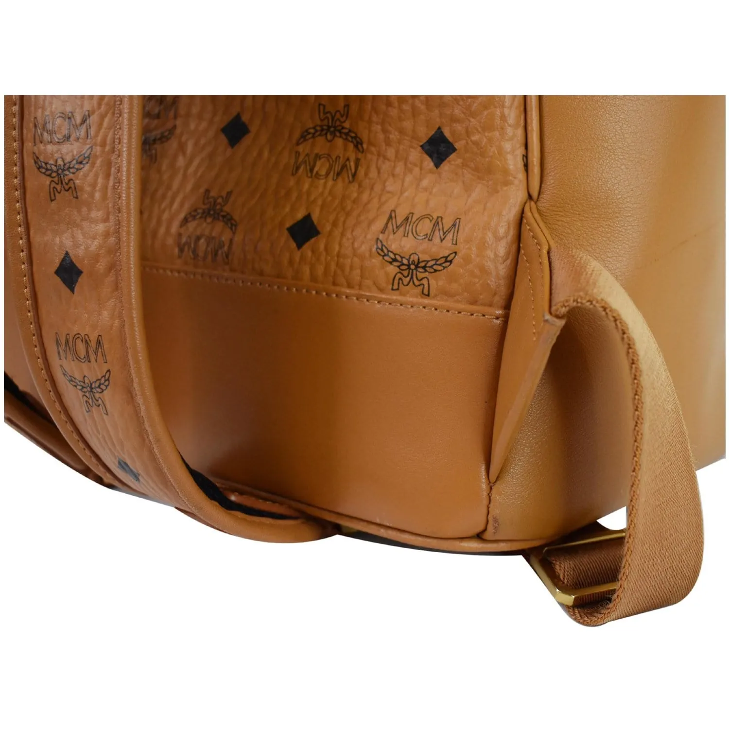 MCM Duke Visetos Medium Canvas Leather Backpack Bag Cognac