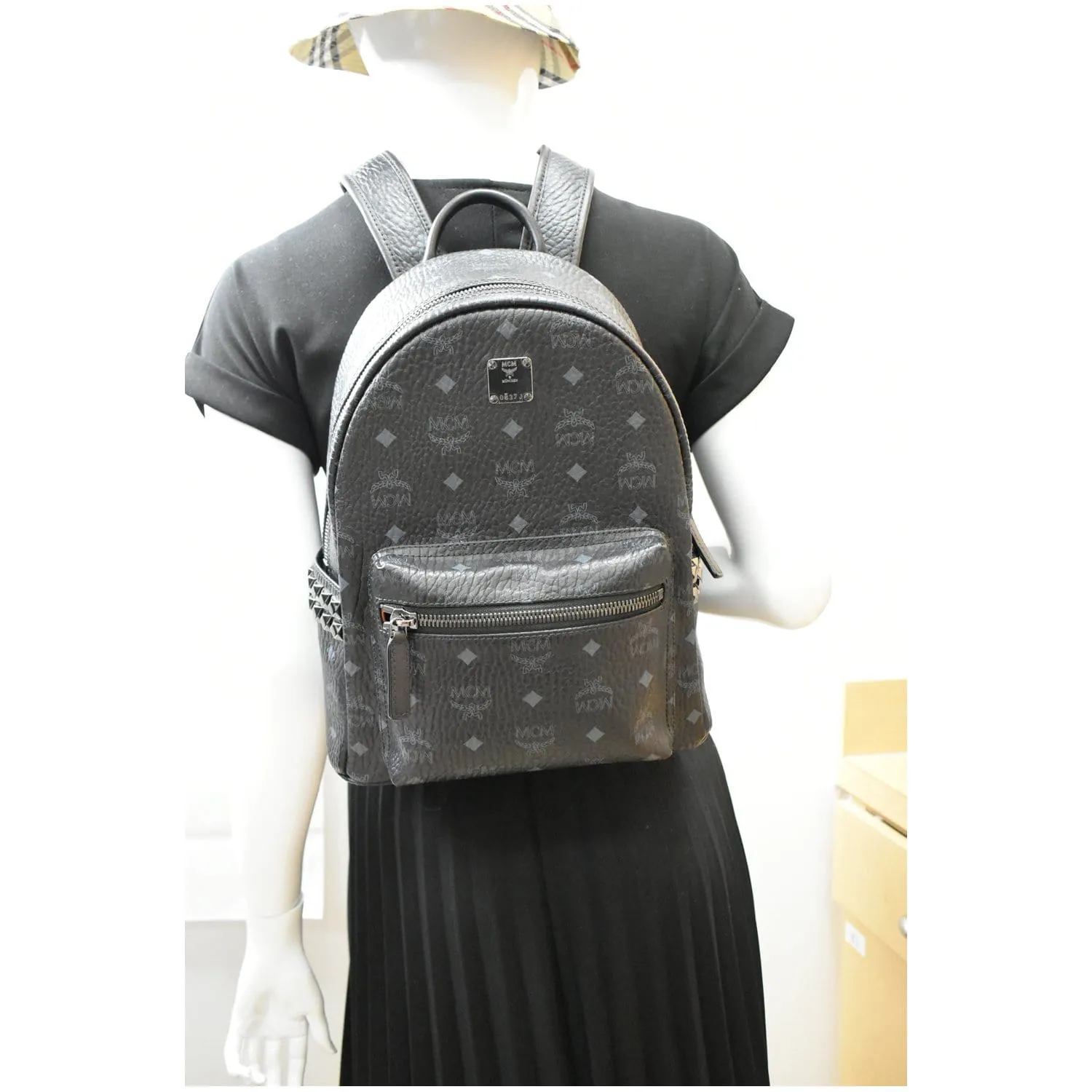 MCM Stark Classic Small Visetos Canvas Backpack Bag Black