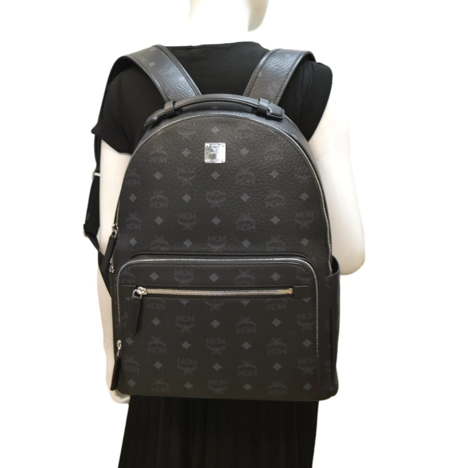 MCM Stark Classic Visetos Canvas Backpack Bag Black