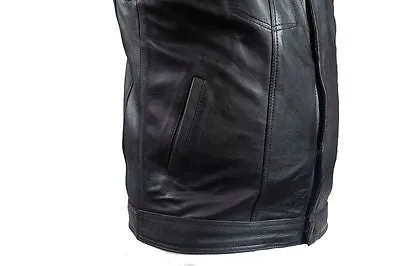 Men's Son of Anarchy Motorcycle Club Collarless Leather Vest with 2 Gun pockets