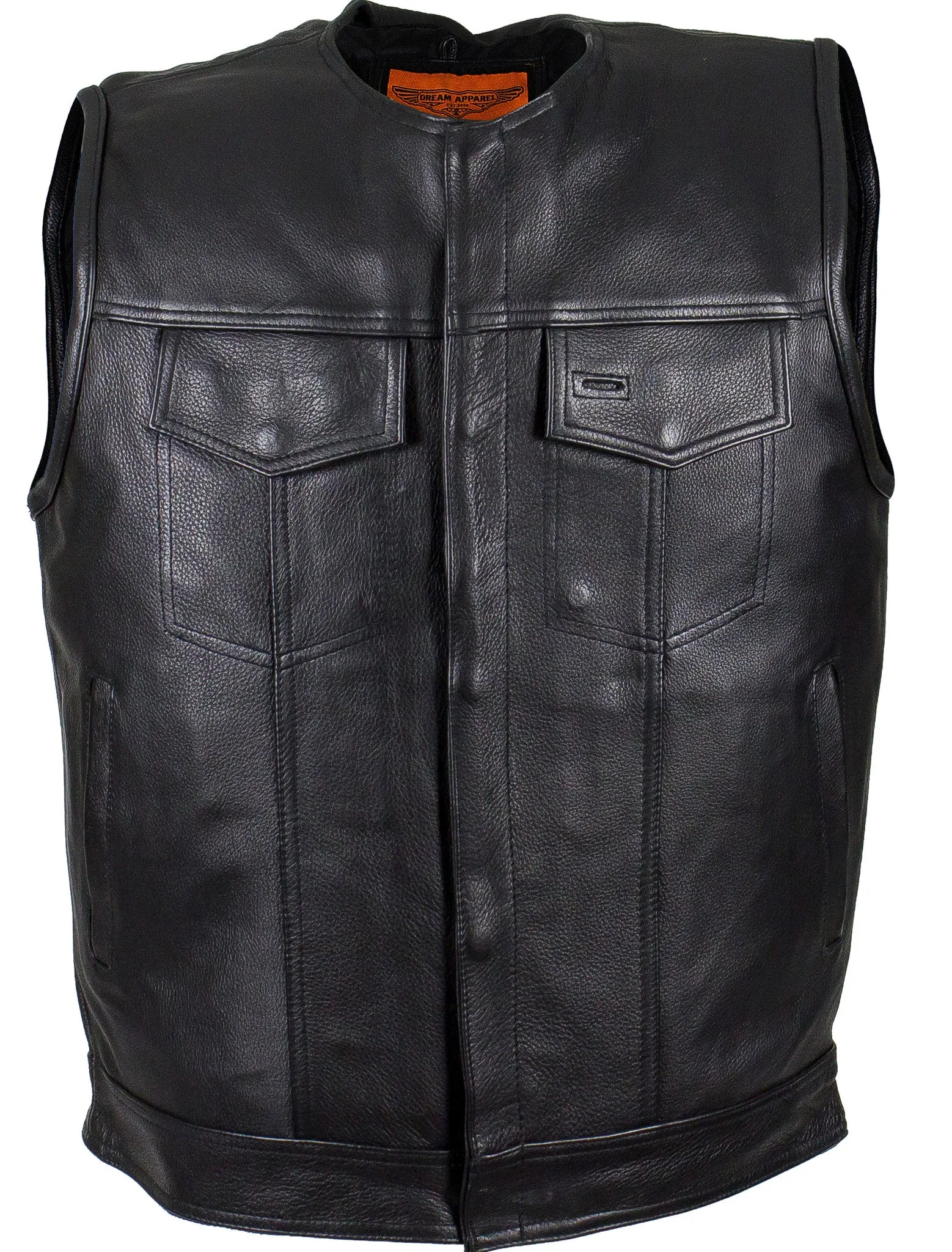 Men's Son of Anarchy Motorcycle Club Collarless Leather Vest with 2 Gun pockets