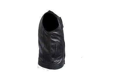 Men's Son of Anarchy Motorcycle Club Collarless Leather Vest with 2 Gun pockets