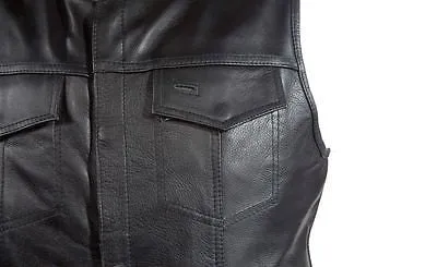 Men's Son of Anarchy Motorcycle Club Collarless Leather Vest with 2 Gun pockets