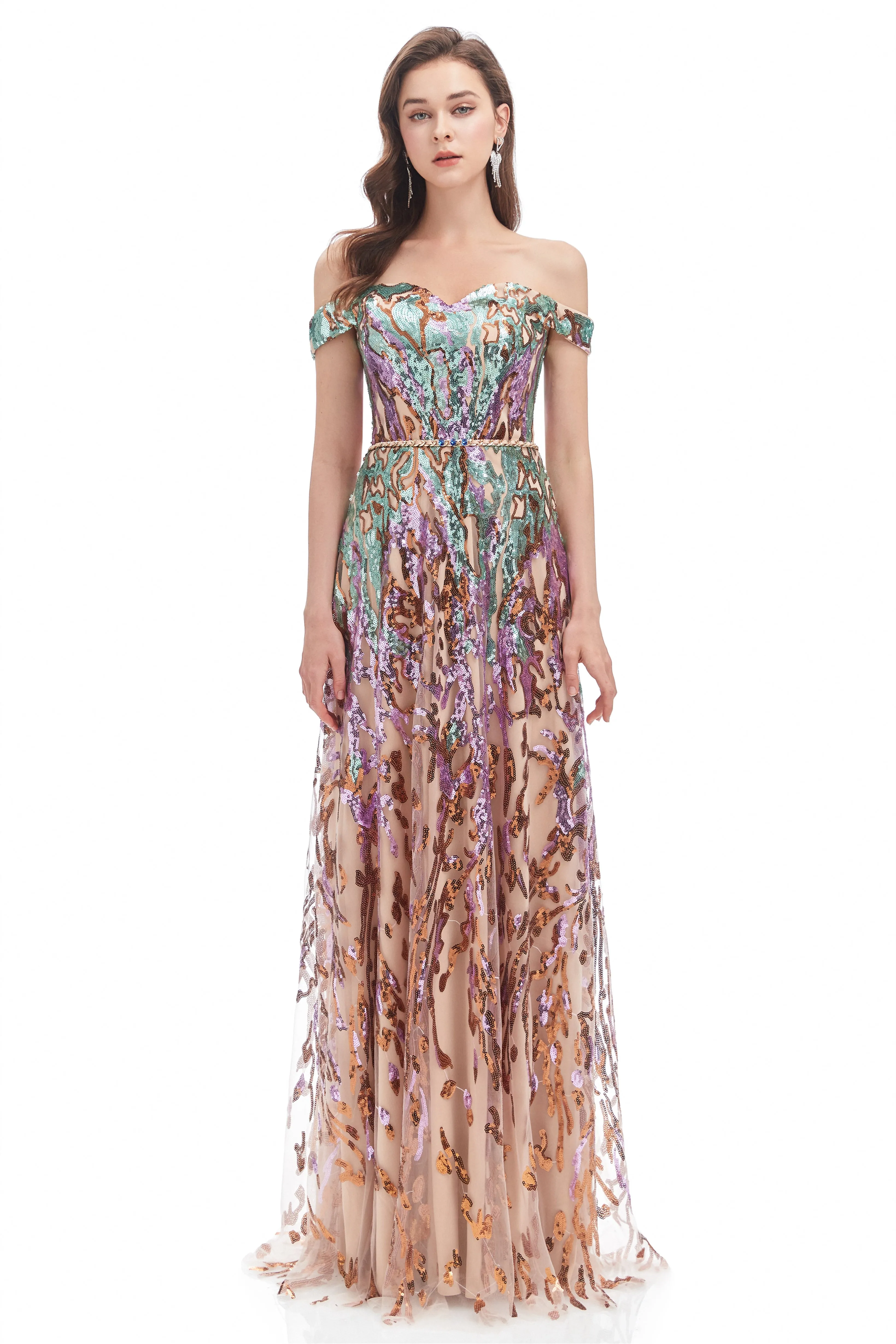 Mermaid Strapless Off-the-shoulder Sequined Floor-length Sleeveless Open Back Prom Dress