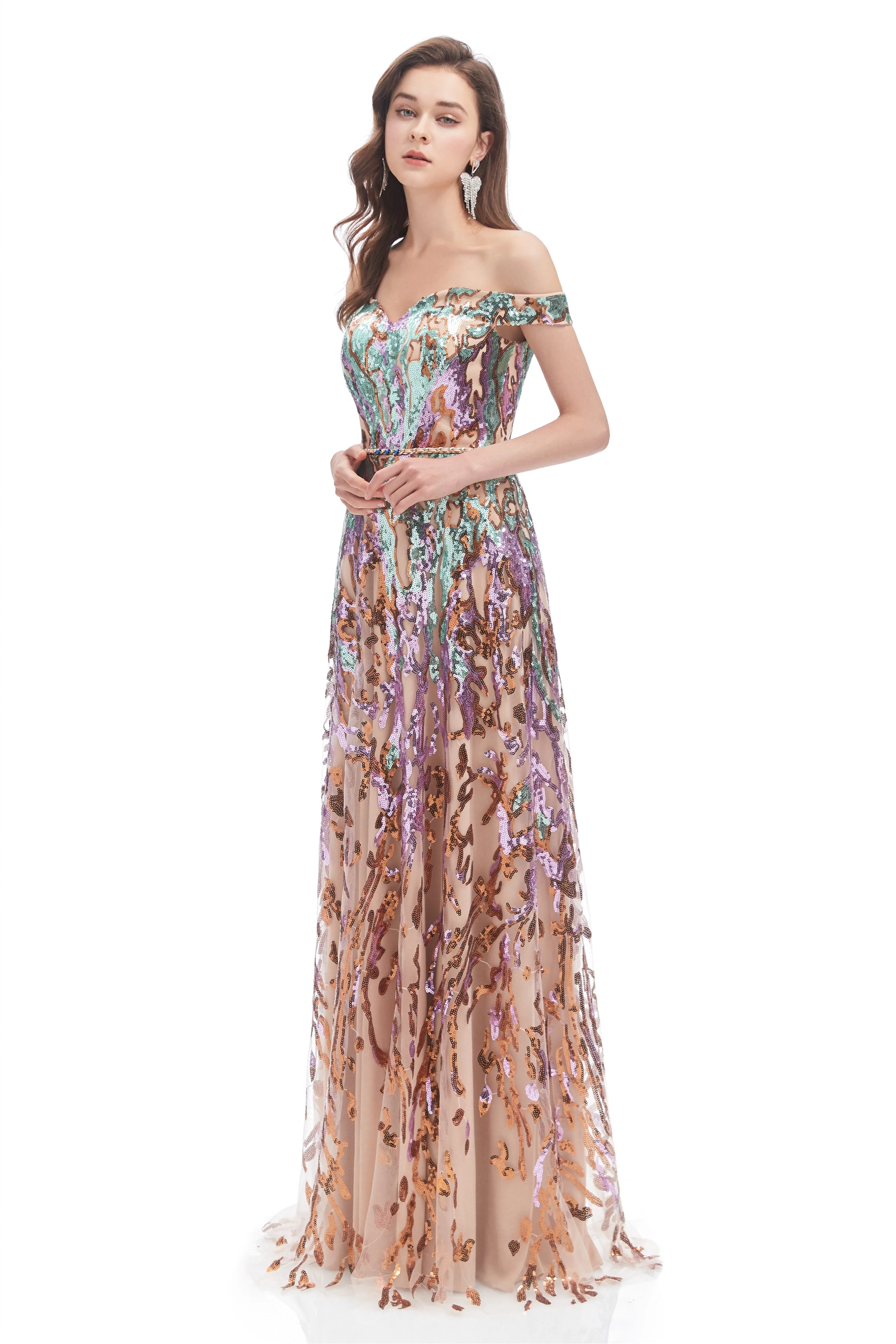 Mermaid Strapless Off-the-shoulder Sequined Floor-length Sleeveless Open Back Prom Dress