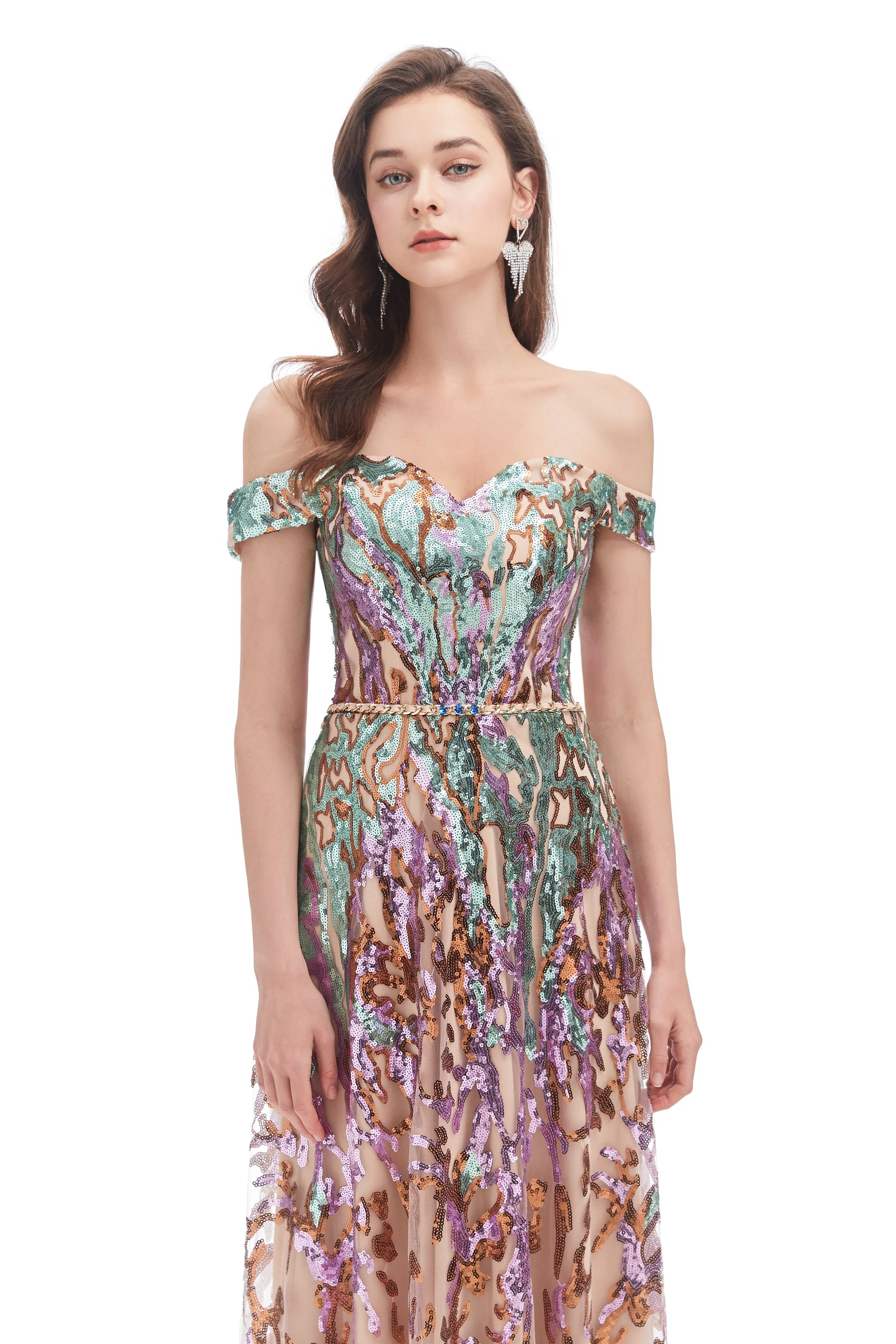 Mermaid Strapless Off-the-shoulder Sequined Floor-length Sleeveless Open Back Prom Dress