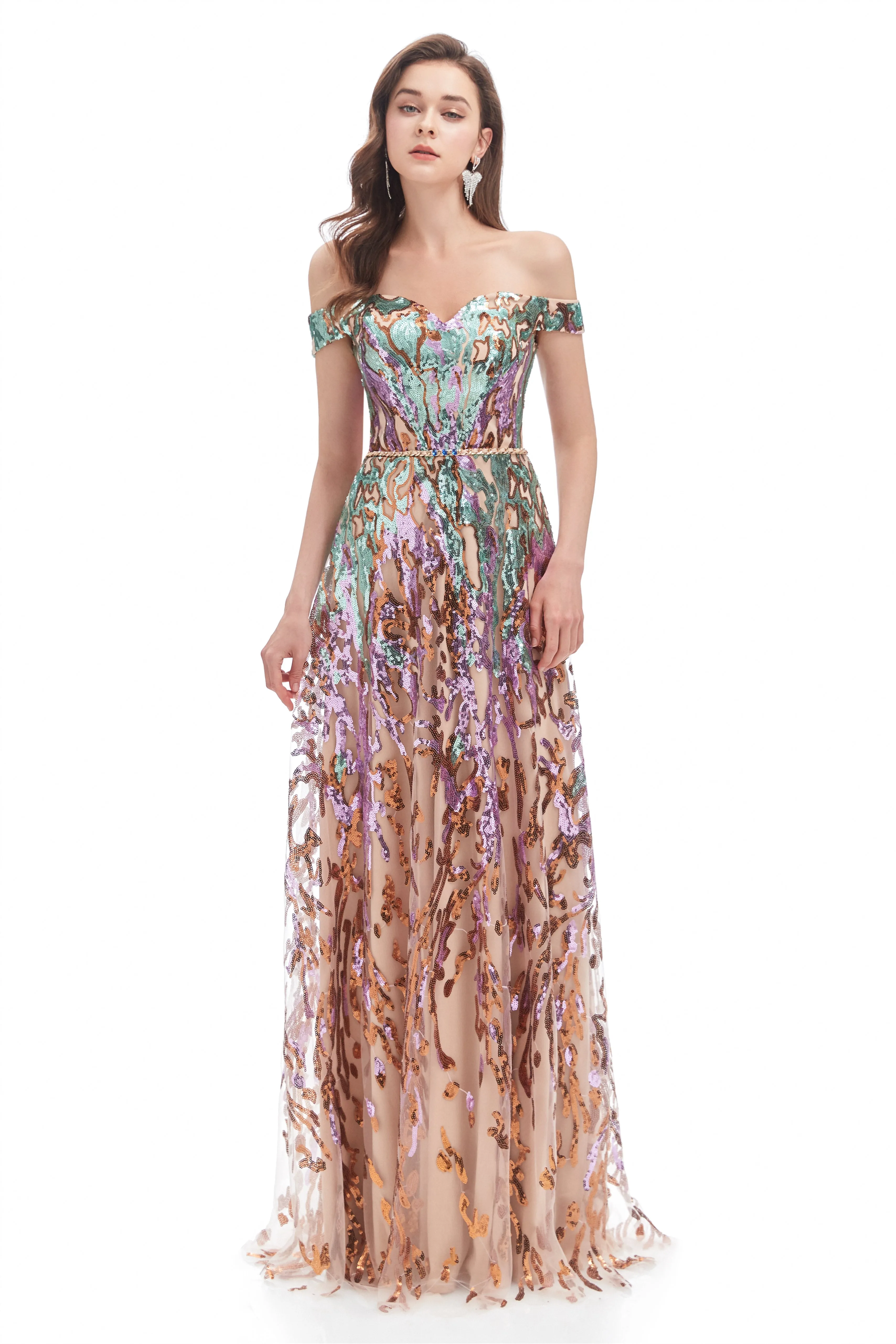 Mermaid Strapless Off-the-shoulder Sequined Floor-length Sleeveless Open Back Prom Dress