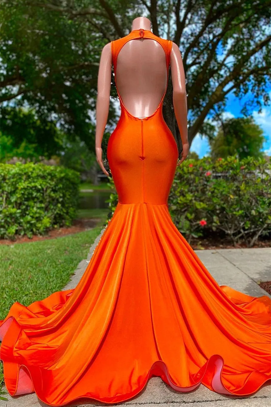 Mermaid V-neck Sequined Open Back Floor-length Sleeveless Lace Beading Prom Dress