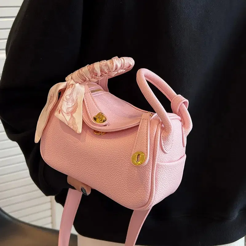 Metal Buckle Scarf Decoration Handbag