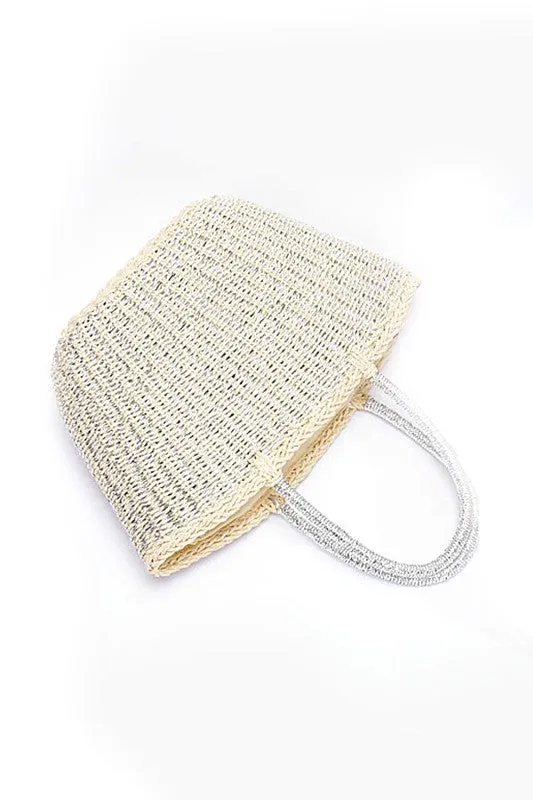Metallic Faux Straw Basket Tote Bag