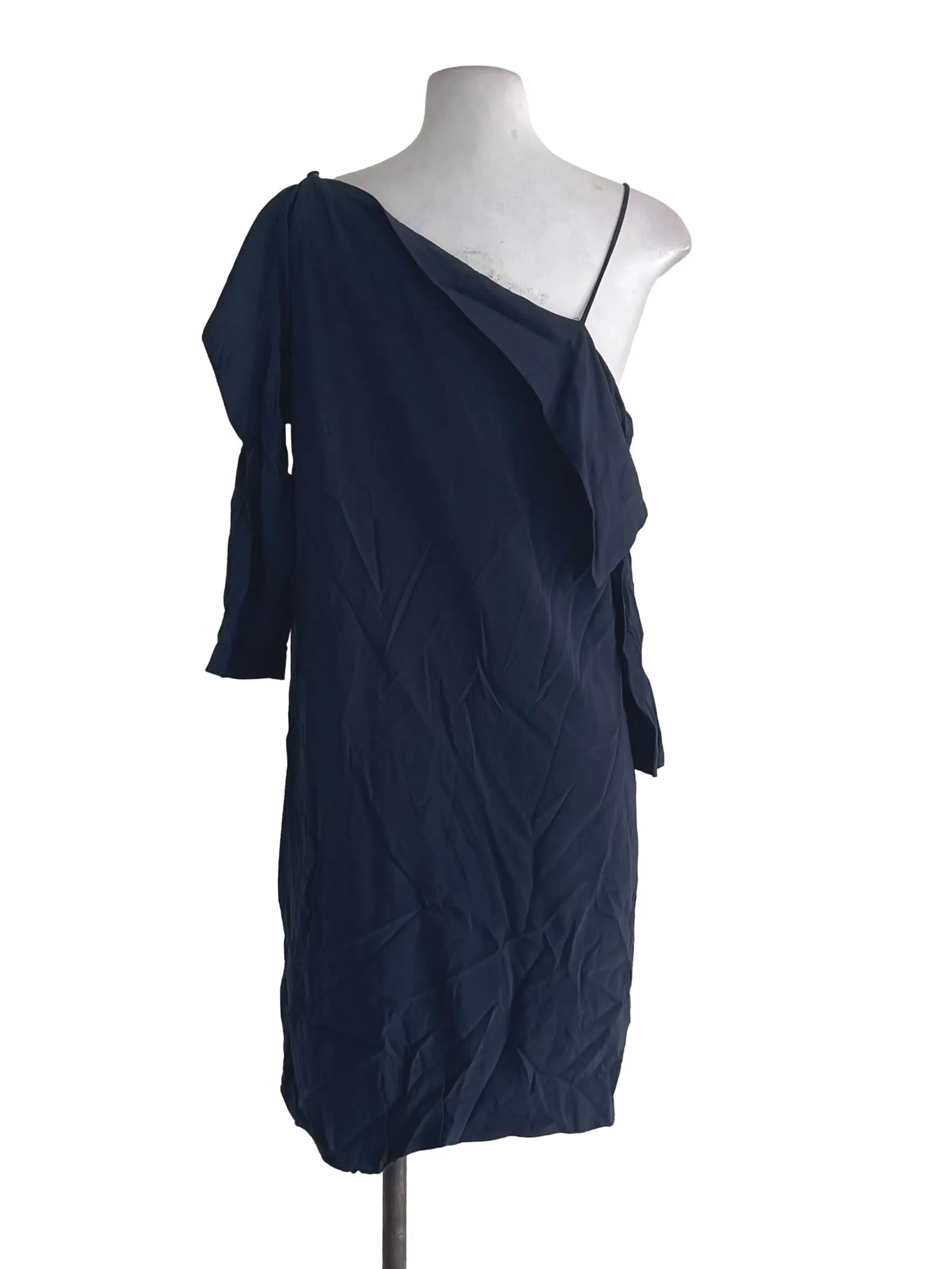 Midnight Blue Asymmetric Ruffled Dress