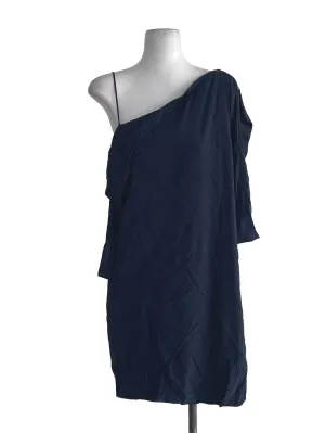 Midnight Blue Asymmetric Ruffled Dress