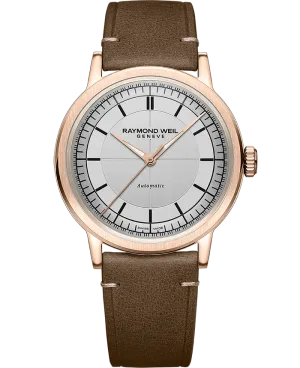 Millesime Men's Automatic Silver Sector Dial Brown Leather Strap Watch
