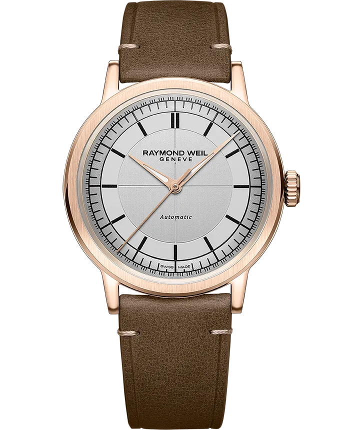 Millesime Men's Automatic Silver Sector Dial Brown Leather Strap Watch