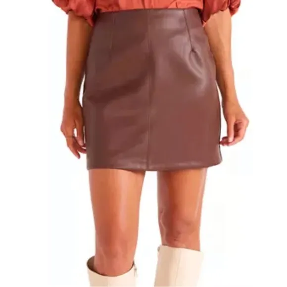 Minkpink Chocolate faux leather Mini Skirt