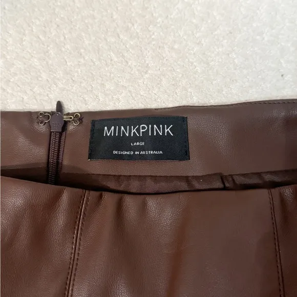 Minkpink Chocolate faux leather Mini Skirt