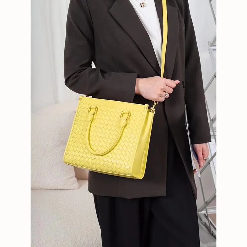 Mocha Woven Sheepskin Leather Tote