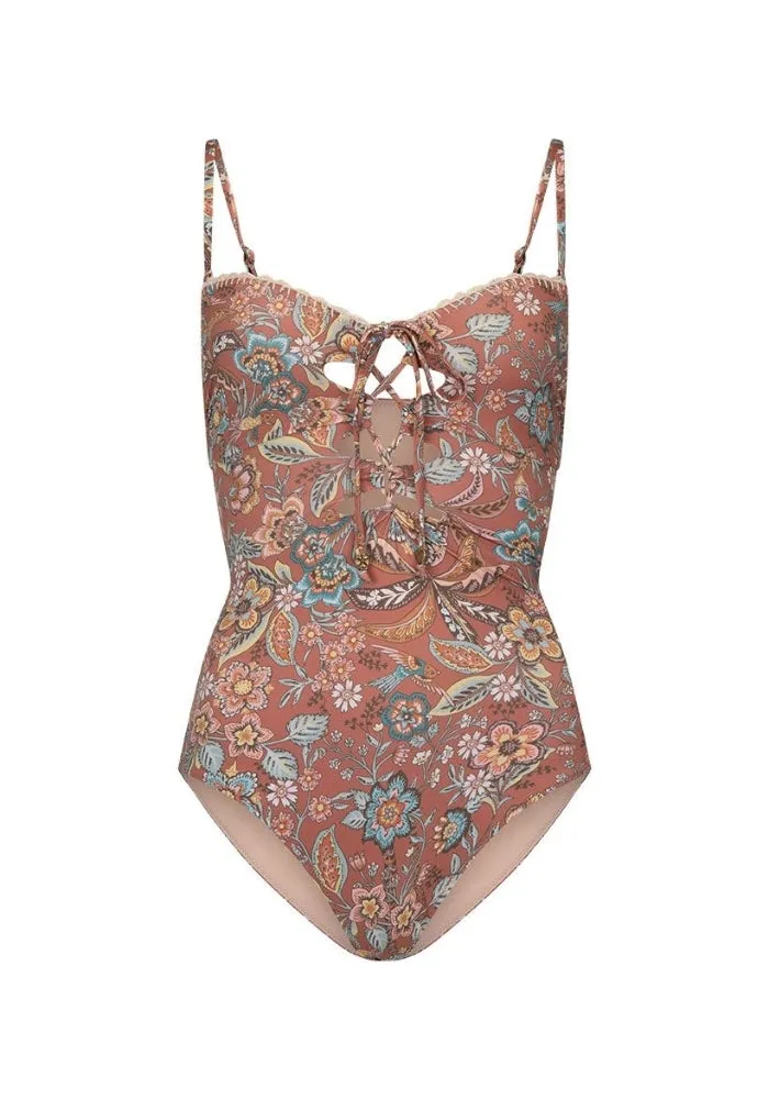 Mojave Lily Lace Up One Piece - Amber
